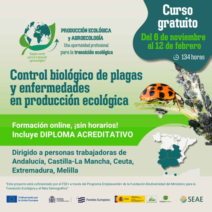  Curso online CONTROL BIOLÓGICO DE PLAGAS Y ENFERMEDADES EN PRODUCCIÓN ECOLÓGICA (fecha de realización hasta el 12.02.2026)